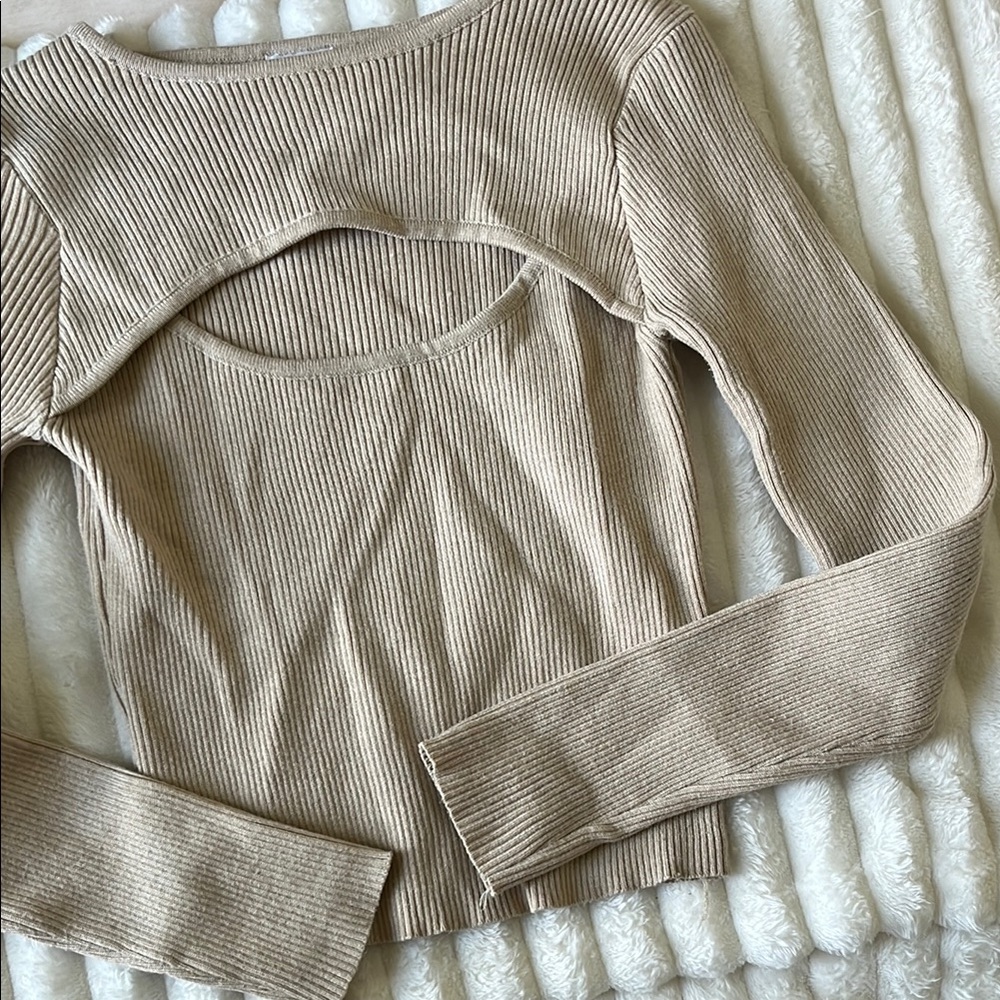 Princess Polly Tan Knit Blouse Casual Cropped Style - Picture 3 of 4